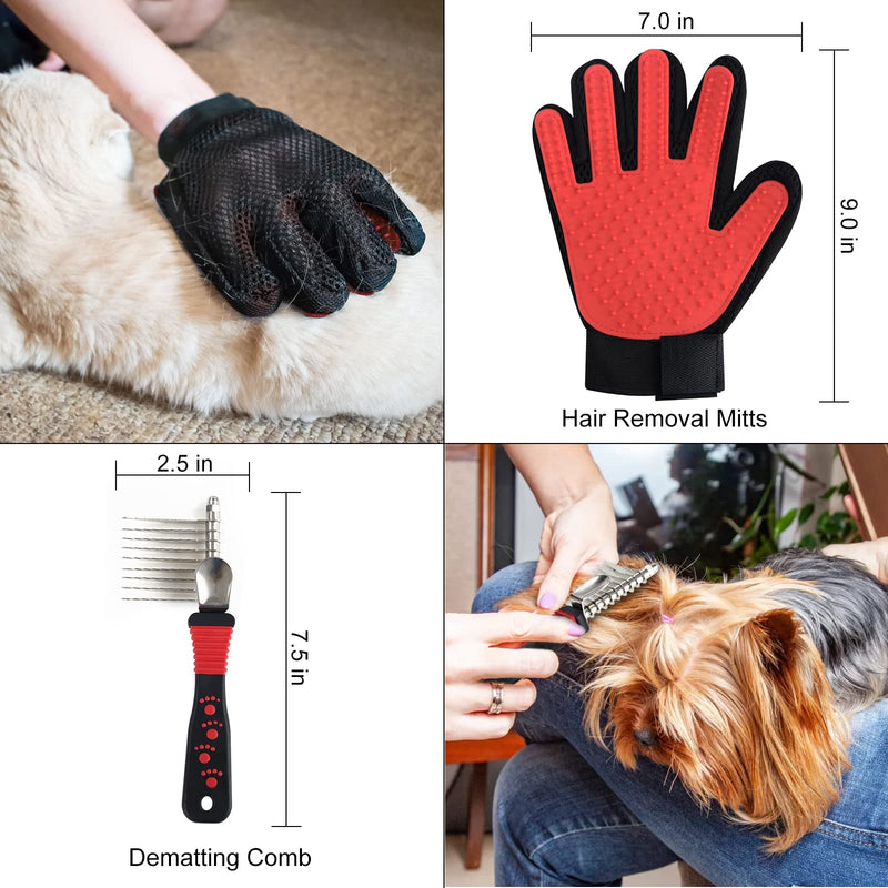 Wisedog Pet Grooming Kit - Pin & Bristle Brush, Slicker Brush, Dematting Tool, Nail Clipper, Hair Removal Mitts, Flea Comb for Dogs and Cats (Reddish-black) reddish-black - BeesActive Australia