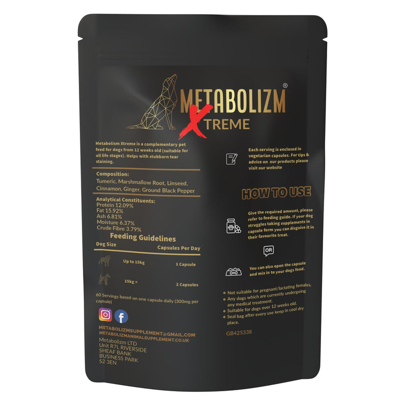 Metabolizm Xtreme Tear Stain Remover for Dogs – 60 Vegetarian Capsules | Reduces Tear Stains & Eye Watering | Promotes Bright Clear Eyes and a Healthy Shiny Coat