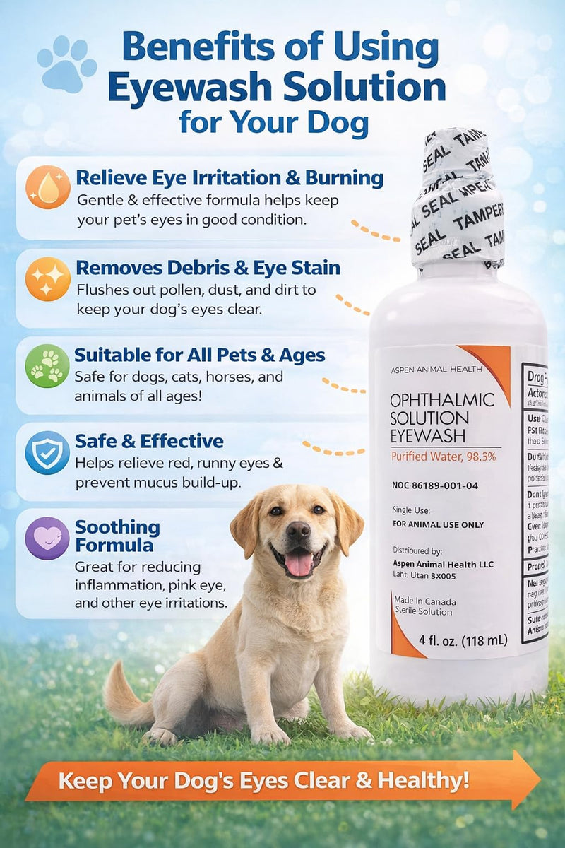 Dog Eye Wash – Sterile Pet Eye Cleaner for Dogs & Cats – Soothes Irritation, Removes Debris & Tear Stains – Gentle Ophthalmic Solution – 4 fl oz