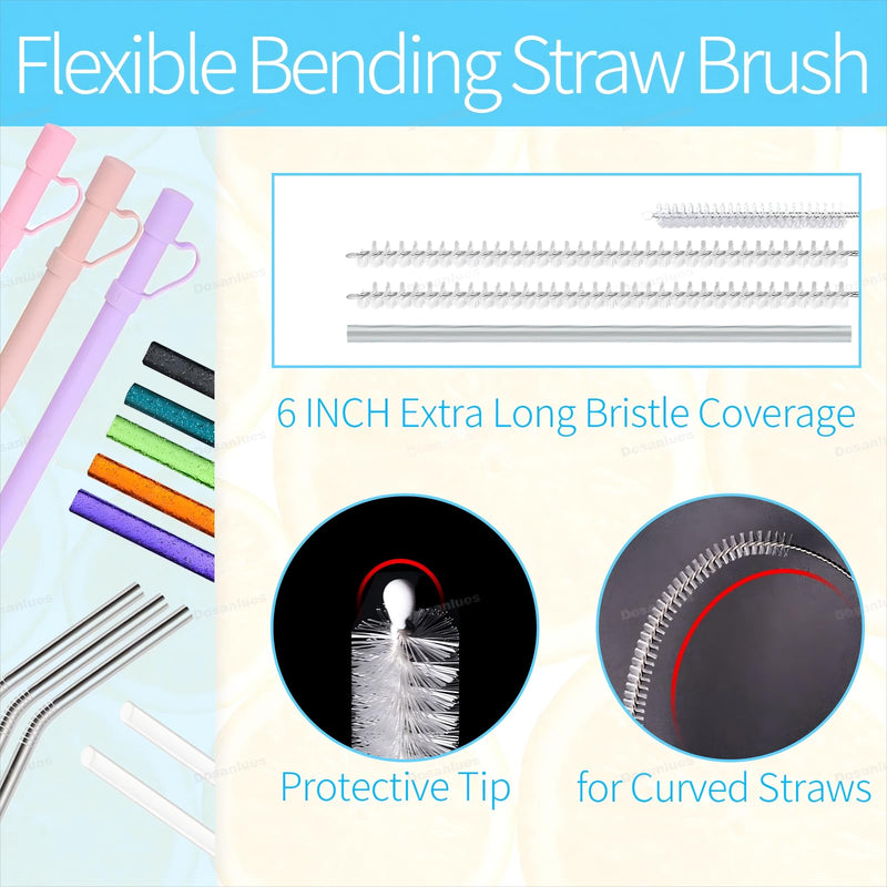 8Pcs Water Bottle Cleaner Brush - Multipurpose Cup Cleaner Kit with Long Nylon Straw Brush Long Handle Silicone Bottles Cleaning for Tumbler, Sports Water Bottle, Wine Glass Gray - BeesActive Australia