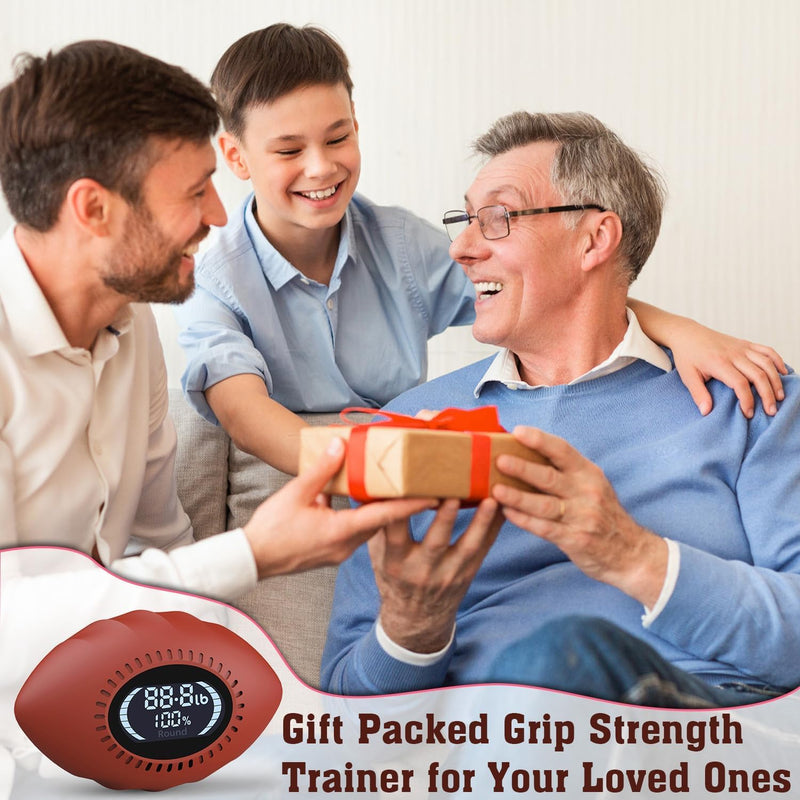 Grip Strength Tester, Digital Grip Strength Trainer with Cheer Sound, Progress Bars, Up to 220lbs Hand Gripper Strengthener, Forearm Strengthener, Fitness Toy, Stress Balls for Adults Kids Brown