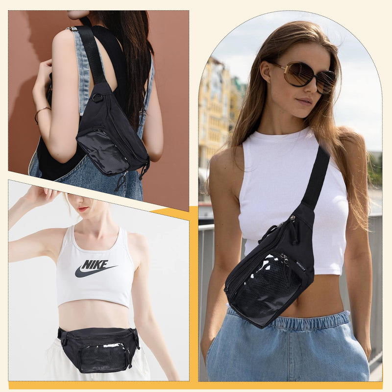 Ita Bag Fanny Pack Belt Bag Shoulder Bag with Pin Display for Travel Walking Running Hiking Cycling Stylish and Versatile Waist Pack (BLACK) Black