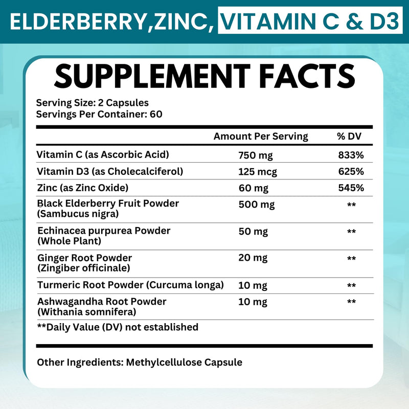 VITBOOST Immune Support Supplement 8 in 1 with Vitamin D 5000 IU - 120 CT | Elderberry Formula with Echinacea, Vitamin C & Zinc, Turmeric, Ginger, Ashwagandha 120 Count (Pack of 1)