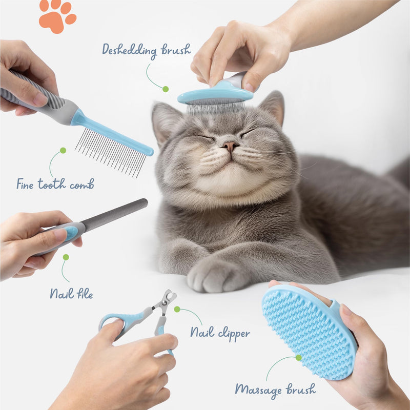 The Cat Ladies Cat Grooming Kit - 5 Piece Brushes Kit - With Comb and Matted Fur Undercoat Deshedding Cat Hair Brush for Long Haired Cats or Short Haired Kittens or Bunny Rabbits - BeesActive Australia