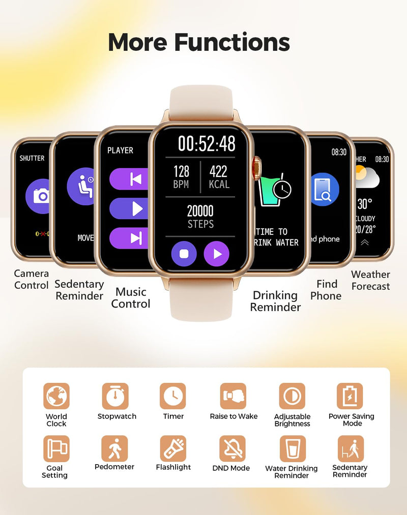 Health Fitness Tracker Smart Watch with 24/7 Heart Rate Blood Oxygen Blood Pressure Monitor Sleep Tracker 128 Exercise Modes Step Calorie Counter Pedometer IP68 Waterproof for Women Men Android iOS Rose Pink