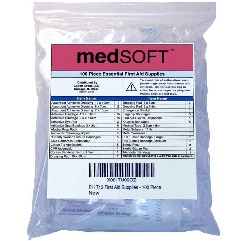 First Aid Kit Refill - 100 Piece - Extra Replacement Supplies for First Aid Kits, Loose Packed Restock Supply Pack 100 Piece Set - BeesActive Australia