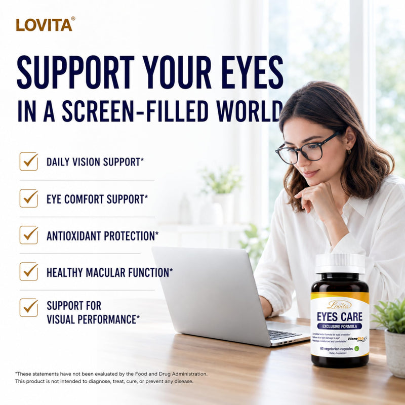 LOVITA Eyes Care, Eye Vitamins with Clinically Proven FloraGLO Lutein, 10000 mg Equivalent Bilberry, Black Currant & Eyebright, Supports Eye Strain, Dry Eye and Vision Health, 60 Vegetarian Capsules | With Vitamins B1, B2 & B12, Black Currant, Bilberry...