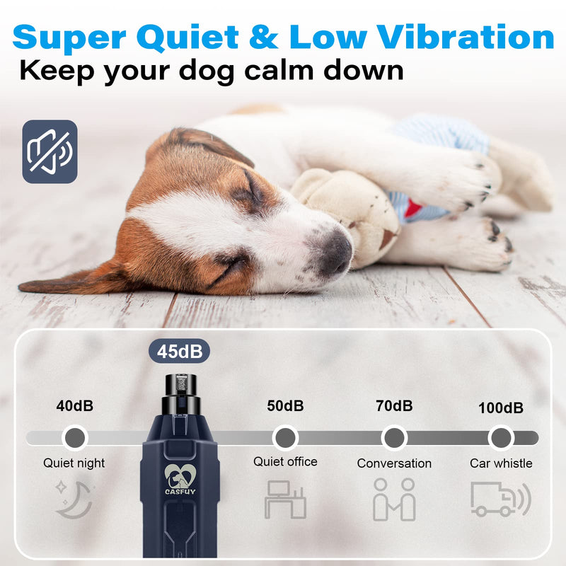 Casfuy 6-Speed Dog Nail Grinder - Newest Enhanced Pet Nail Grinder Super Quiet Rechargeable Electric Dog Nail Trimmer Painless Paws Grooming & Smoothing Tool for Large Medium Small Dogs (Blue) Blue - BeesActive Australia