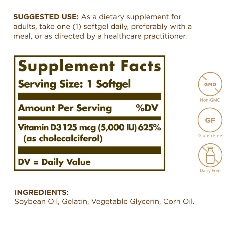 Solgar Vitamin D3 (Cholecalciferol) 10 mcg (400 IU) - 100 Softgels, Pack of 2 - Helps Maintain Healthy Bones & Teeth - Immune System Support - Non-GMO, Gluten Free, Dairy Free - 200 Total Servings 100 Count (Pack of 2)