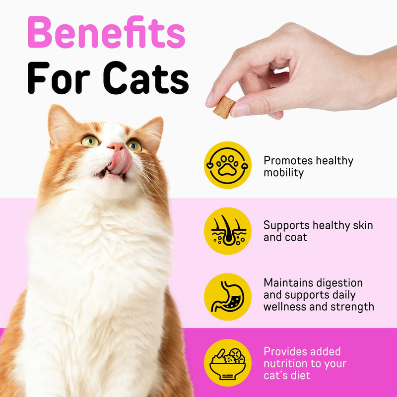 Cat Vitamins with Taurine, 15-in-1 Multivitamin Chews with Omega-3s & Prebiotics, Taurine for Immune, Heart & Joint Health, Supports Skin, Coat & Digestion, Cat Grass Treats for Cats & Kittens