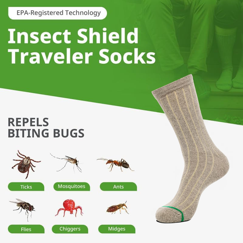 Traveler Socks With Permethrin Bug Repellant - Protective Clothing for Men & Women Medium Khaki - BeesActive Australia