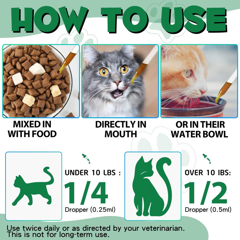 No More Worms - De-Wormer for Cats - Natural Broad Spectrum Treatment, Herbal Cleanse, Digestive Support for All Breeds, Gut Health, Supplement Drops Enhanced with Probiotics