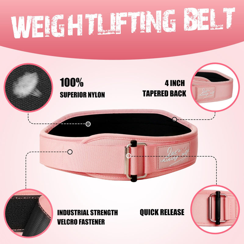 Lifting Belt Women (4 Inch Wide) Self-Locking Weightlifting Belt for Ladies Gym Cross Training, Bodybuilding, Deadlifts, Squats Power Lifting- Adjustable Olympic Lifting Lower Back Support S PINK