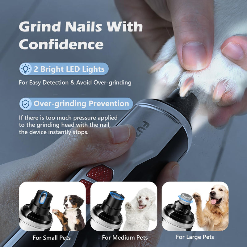 Dog Nail Grinder, Quiet Dog Nail Clippers with LED Light for Large Dogs, USB Rechargeable Electric Dog Nail Trimmer 5-Speed Paws Grooming & Smoothing for Large Medium Small Dogs Cats Pet - BeesActive Australia