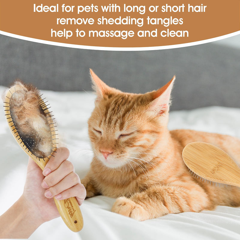 Dog Pin Brush, Airbag Grooming Wooden Comb Pet 20mm Stainless Steel Round Pin Slicker Brush with Bamboo Handle for Removing Shedding Tangles Dead Undercoat - BeesActive Australia
