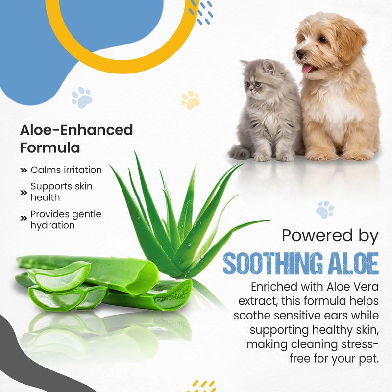 Ani-Safe Dog and Cat Ear Drops, 120ml, Alcohol-Free Cleanser, Aloe Vera Formula, with Flexible Silicone Nozzle, wax, head shaking