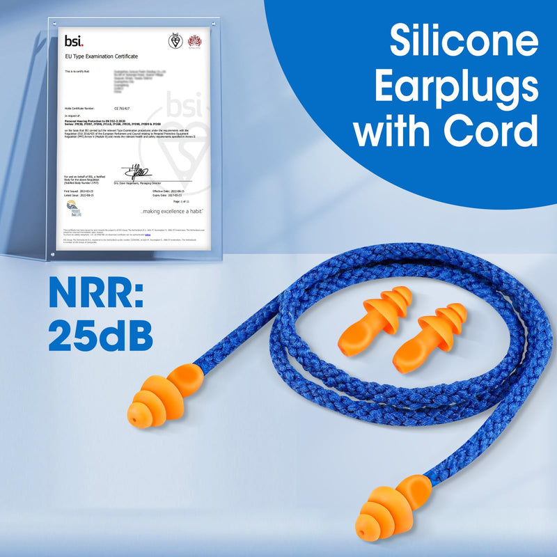AZEN 55 Pairs Silicone Ear Plugs, Reusable Earplugs for Noise Reduction, 25dB NRR Corded Ear Plug for Sleeping Noise Cancelling, Ear Plug with String Individual Packing A-55pair