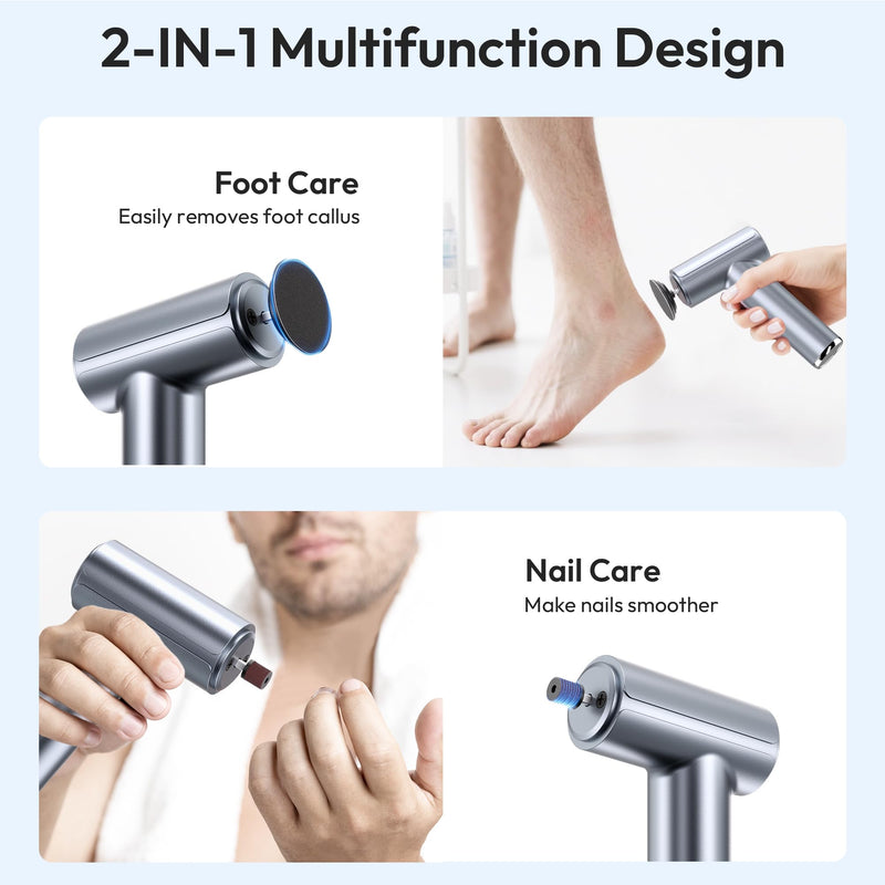 Electric Foot Callus Remover, 2-in-1 Rechargeable Portable Electric Foot File with 70pcs Sandpaper, Professional Pedicure Tools for Dead Skin, Hard Cracked, Dry Skin - Grey&Blue - BeesActive Australia