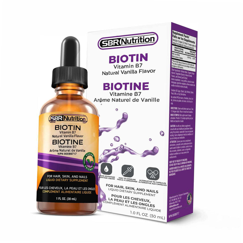 SBR Nutrition Biotin Liquid Drops, 5000mcg per Serving (60) 1.0Fl.oz (30ml) Vanilla Natural Vanilla - 5,000 mcg