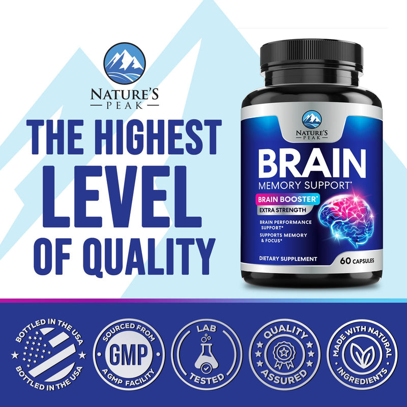 Brain Memory Supplement Pills - 3X Strength Nootropics for Concentration, Clarity & Focus Support - Brain Health Cognitive Vitamins B6 B12 with Folate & Phosphatidylserine, Brain Booster, 60 Capsules 60 Count (Pack of 1)