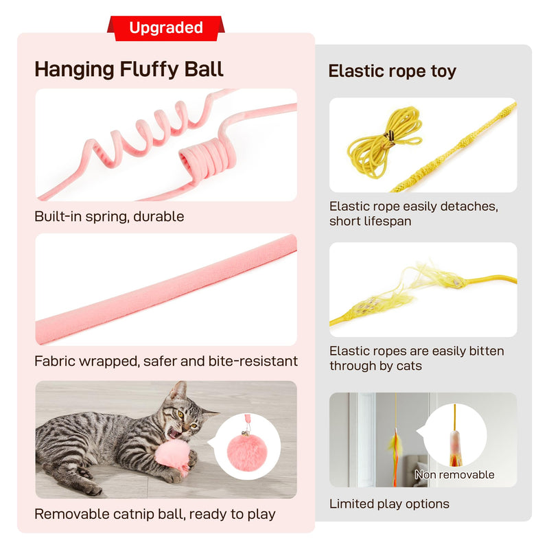 Potaroma Hanging Fluffy Cat Catnip Ball Toys 3 Pcs with Bell, Interactive Cat Teaser Retractable, Cat Toys Indoor Kitten Play Chase Exercise Physical Stimulation Classic - BeesActive Australia