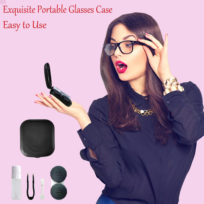 Contact Lens Case, 2 Pack Portable Contact Lens Box Kit with Mirror, Compact Soak Storage Kit for Travel (Black) Black - BeesActive Australia