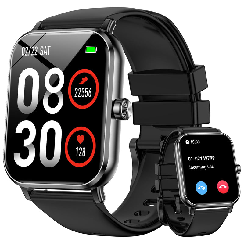 Smart Watch for Men Women, 1.85" HD Fitness Tracker with Bluetooth Calls, 5 ATM Waterproof, 130+ Sport Modes, 24/7 Heart Rate/Sleep Monitor, Pedometer, Calories, Smartwatch for Android iOS (Black) Black