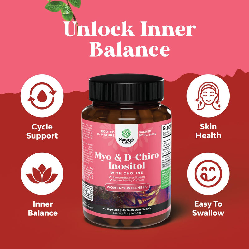 Myo-Inositol & D-Chiro Inositol Supplement for Women - Choline Supplement to Regulate Menstrual Cycle, Fertility & Hormonal Balance - Womens Hormone Balance Capsules with Myo & D-Chiro - 60 Count 60 Count (Pack of 1) - BeesActive Australia