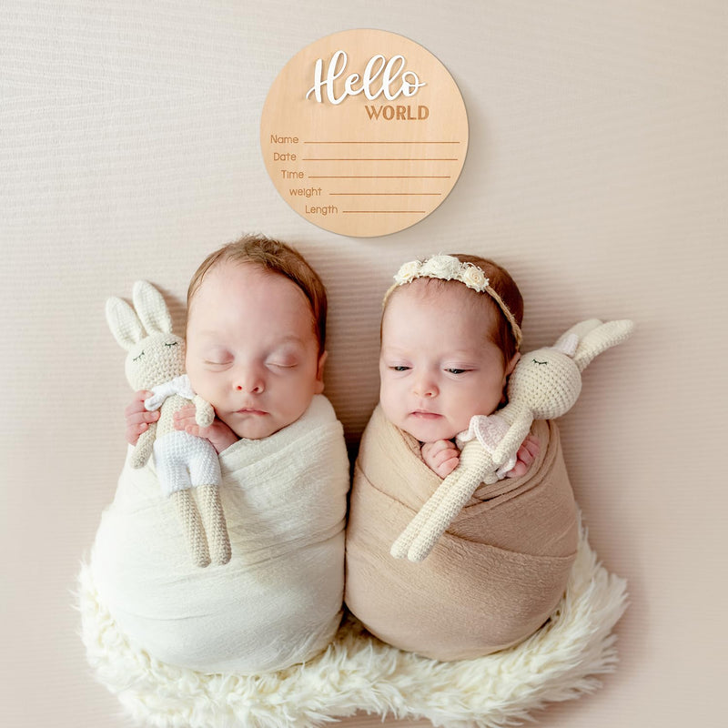 Baby Announcement Sign, 5.9 Inch Wooden Hello World Newborn Sign Birth Announcement Signs Baby Name Announcement Plaques for Photo Props Baby Shower Hospital Nursery - BeesActive Australia