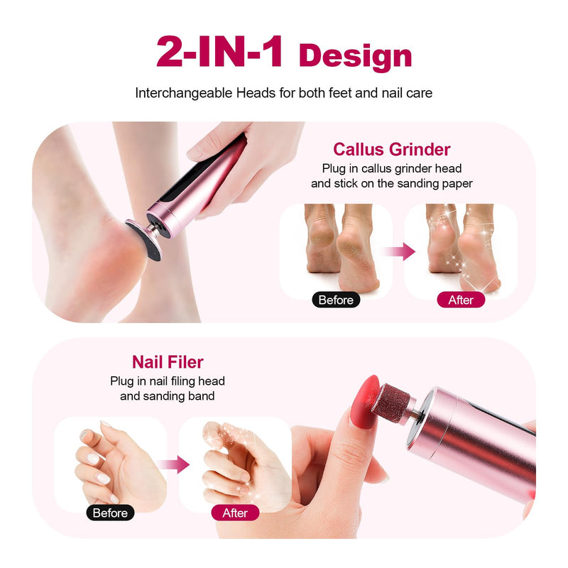 Rechargeable Callus Remover for Feet: Electric 2-in-1 Pedicure Tools - Foot File Grinder LCD Display 9 Adjustable Speeds 2 Sanding Heads 30 Sanding Paper Rose Rechargeable - BeesActive Australia