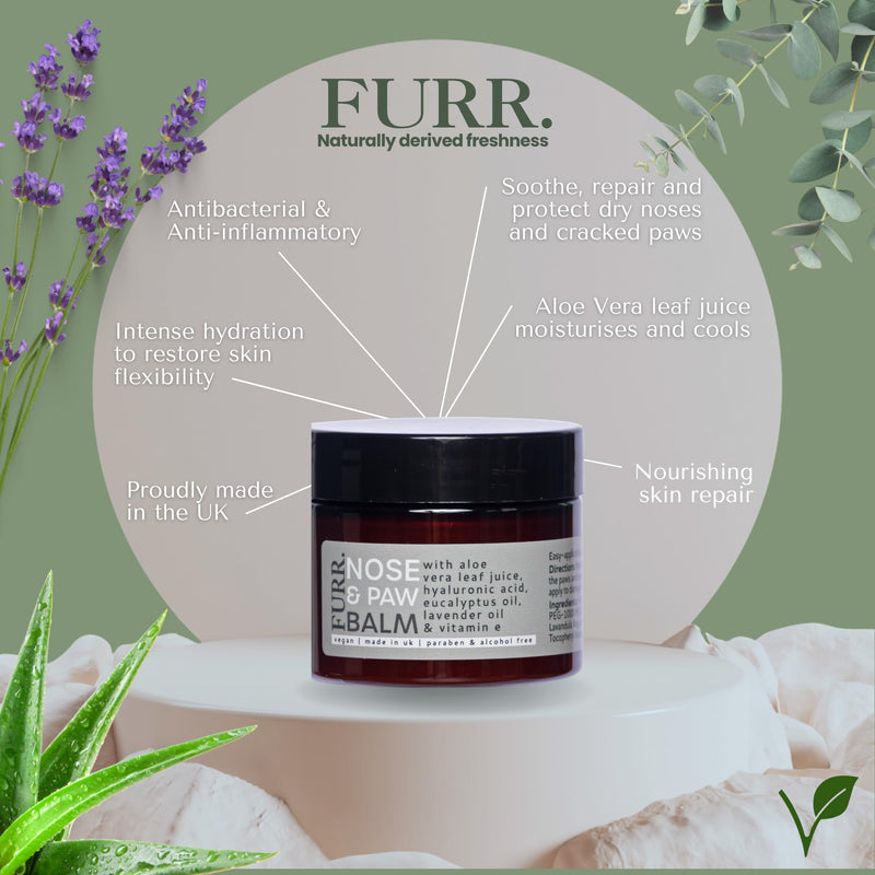 FURR Paw & Nose Balm for Dogs 2 x 50ml, Lick-Safe, Natural Healing & Hydration for Dry Noses & Cracked Paws, Aloe Vera, Hyaluronic Acid & Vitamin E, UK Made