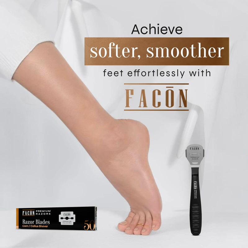 Fac√≥n Professional Callus Shaver Remover with 50 Blades, Pedicure Razor for Feet & Hands, Foot Razor for Callus Removal, Callus Blade Remover, Corn Shaver, Surgical Grade Premium Stainless Steel Tool Black