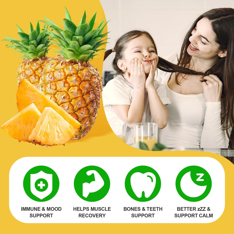 Calcium Magnesium Zinc Gummies with Vitamin D3, Sugar Free Calcium Gummies for Women Men, High Potency Magnesium for Bone & Muscle & Immune Health, Pineapple Flavor - 120 Count 60 Count (Pack of 2)