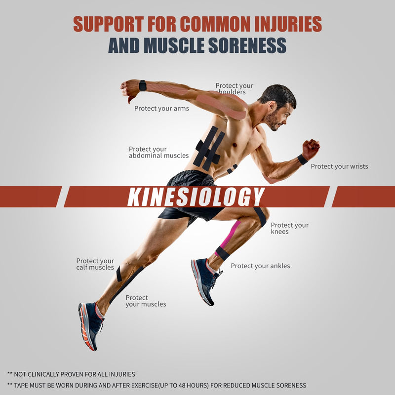 Kinesiology Tape (4 Rolls Pack),Waterproof Athletic Tape for Pain Relief,Brace & Elastic Supports Tapes for Ankle Wrists Knees Joints,2 Inches Wide x 16.4 Feet Long (Mixed) Mixed