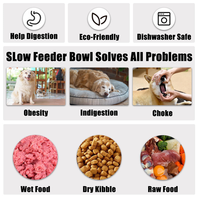 Slow Feeder Dog Bowls Small Breed, Dog Food Bowl Small Dog Anti-Choking Bloat Stop Puzzle Healthy Eating Bowl (Gray, 1 Cup) Gray - BeesActive Australia
