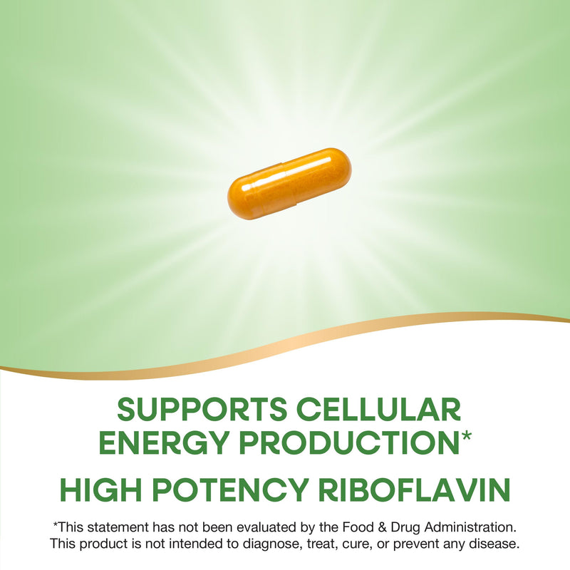 Nature's Way Riboflavin Vitamin B2, Cellular Energy Support*, 100 ct | 100 mg Riboflavin Per 1-Capsule Serving; Supports Cellular Energy Metabolism*; Made Without Gluten, Dairy, or Soy 100 Count (Pack of 1)