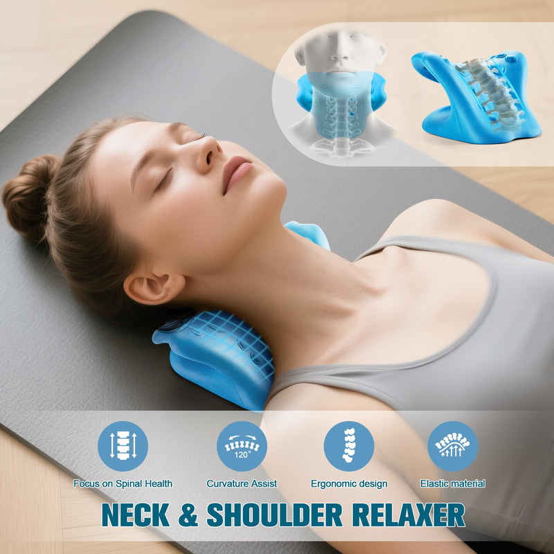Neck Stretcher and Cervical Traction Device, Relaxer for TMJ Pain and Shoulder Pain Relief, Cervical Traction Device Pillow, Spine and Neck Corrector(Blue) - BeesActive Australia