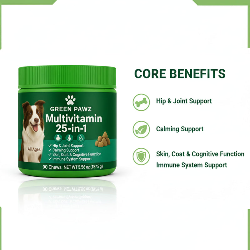 Daily 25-in-1 Dog multivitamin Designed to Support Overall Health, Combining Essential Dog Vitamins and Supplements in one Easy chew.