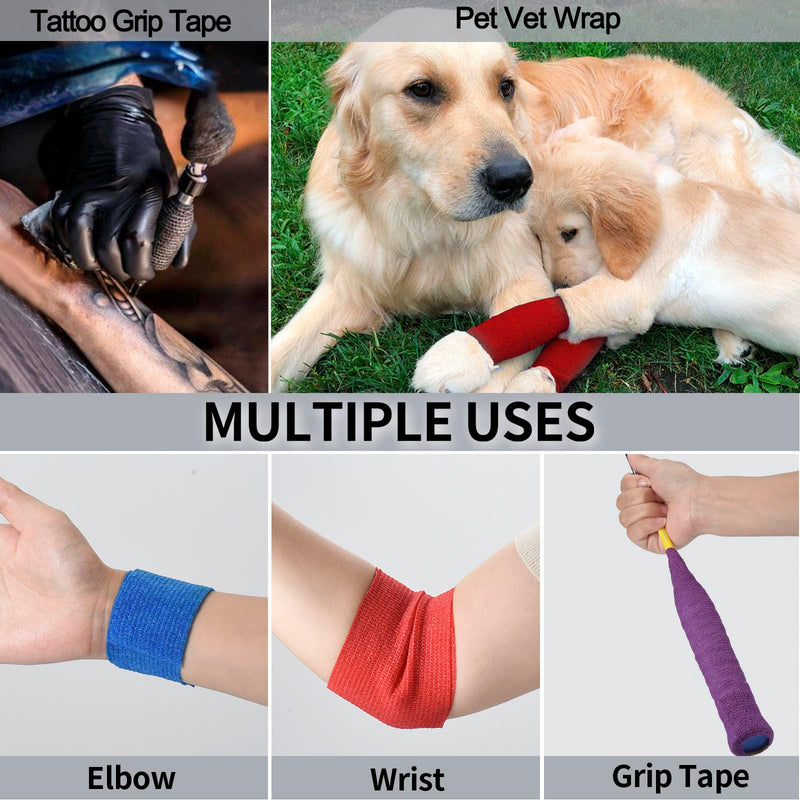 24 Pack Self Adherent Cohesive Wrap Bandages Non Woven Cohesive Bandage Elastic Self Adhesive Bandage Wrap Sports Athletic Tape First Aid Tape for Wrist Ankle Pet Vet Wrap Grip Cover 2 inch (Red) 24Pcs Red - BeesActive Australia