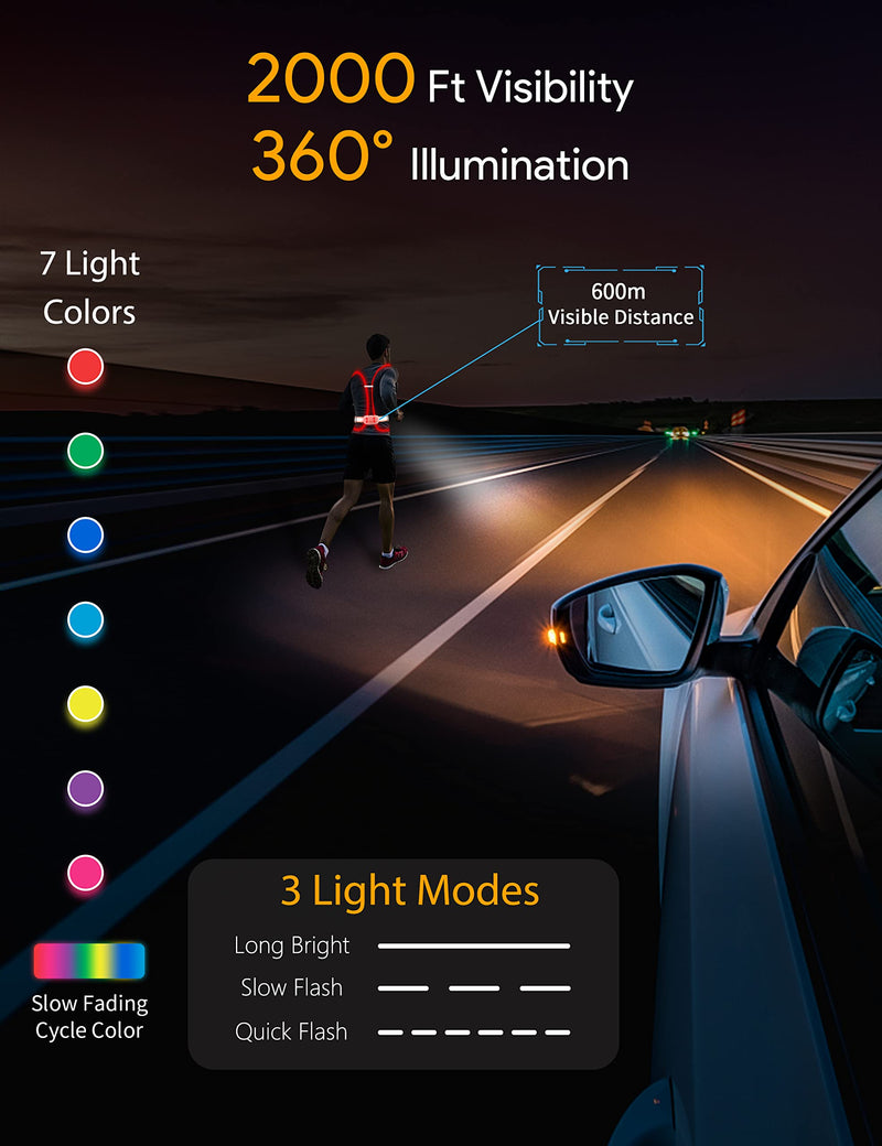 LED Running Light Vest Multicolor Light Up Vest Rechargeable Reflective Safety Gear High Visibility for Night Running Small Orange