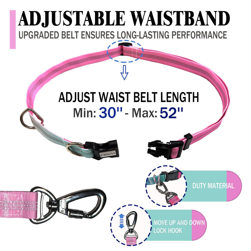 Hands Free Dog Leash with Zipper Pouch, Dual Padded Handles- Adjustable Heavy Duty Bungee Waist Leash Belt for Medium Large Dogs-for Walking Running Hiking (25-120 lbs, Green Pink) 05-Green Pink - BeesActive Australia