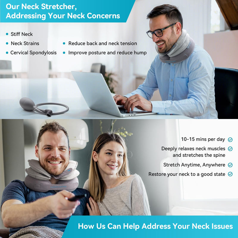 Cervical Neck Traction Device for Pain Relief, Upgraded Inflatable Neck Stretcher, Adjustable Neck Brace with Removable Air Pump, Neck Traction Device for Use at Home or on Trips Popular - BeesActive Australia