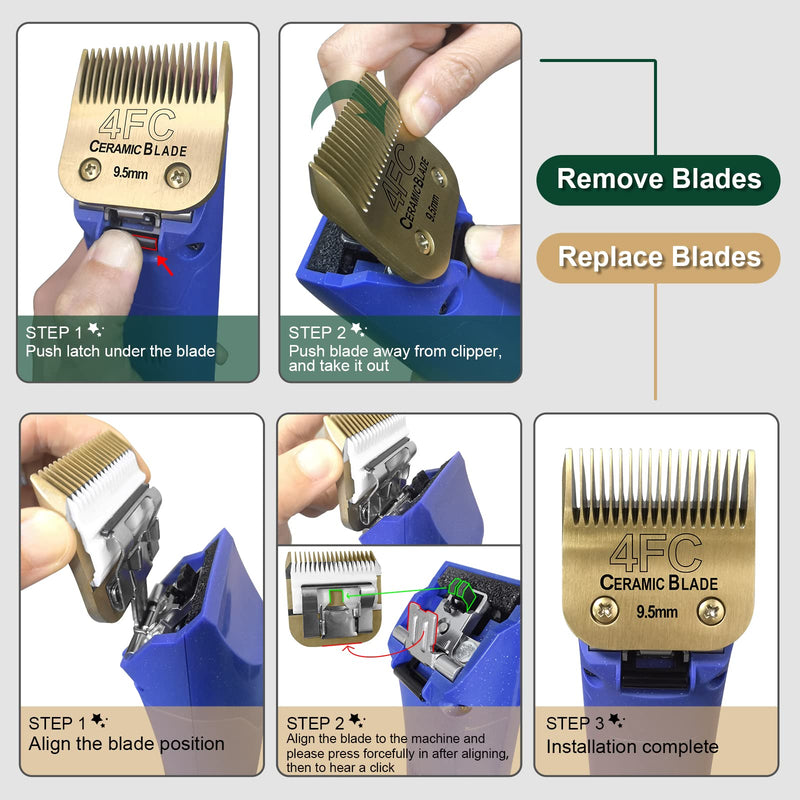 Detachable Pet Dog Grooming Clipper Ceramic Blades Set,Compatible with Andis,Oster A5,Wahl KM10 Series Clippers,Size 7FC/5FC/4FC/3FC 4 Pack,Gold 7fc+5fc+4fc+3fc - BeesActive Australia