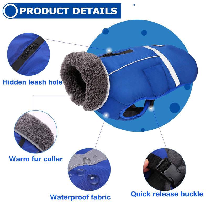 QBLEEV Warm Dog Coat Reflective Dog Jacket, Waterproof Dog Winter Coat Turtleneck Dog Clothes for Cold Weather, Thick Fleece Dog Snowsuit Christmas Dog Vest Pet Apparel for Small Medium Large Dogs L Large（Pack of 1） Blue - BeesActive Australia