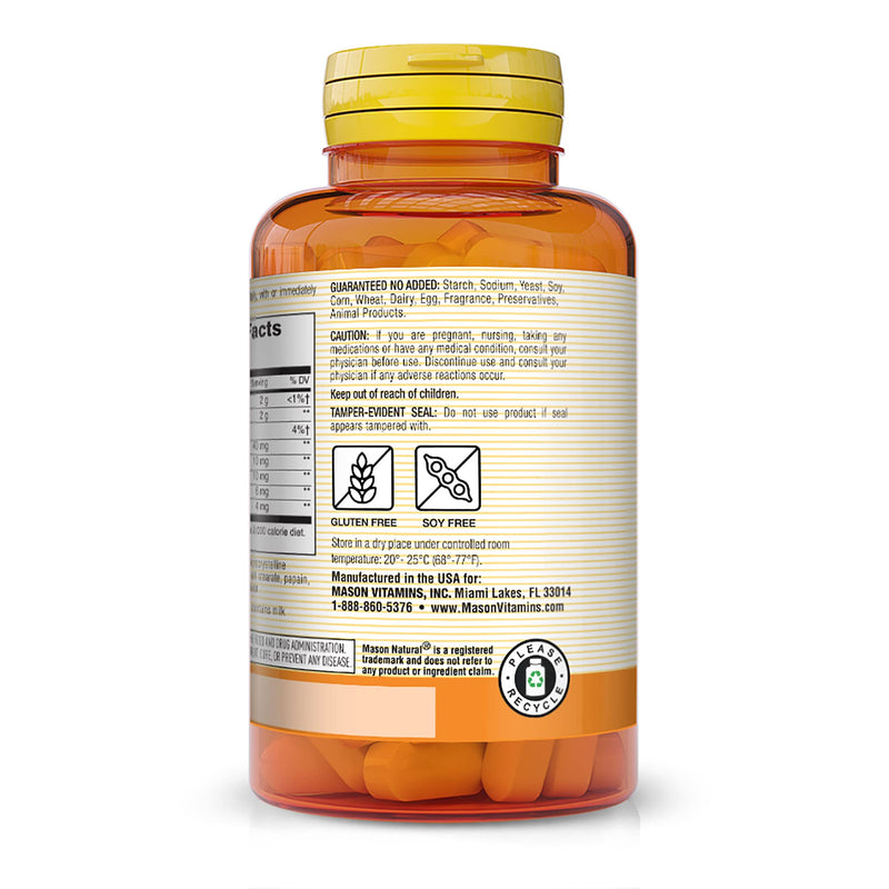 MASON NATURAL Papaya Digestive Enzyme Complex - Healthy Digestive Function, Promotes Nutrient Absorption, Peach Flavor, 100 Chewables (Pack of 6) 100 Count (Pack of 6)