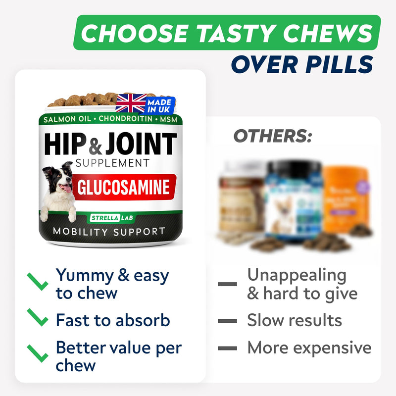 STRELLALAB Advanced Joint Supplements for Dogs Chews - Joint Aid Glucosamine for Dogs - Hip & Joint Health Care with Glucosamine & Chondroitin - Made in UK - Senior & Adult - 120Ct - BBQ Pork 120 Joint Aid Treats