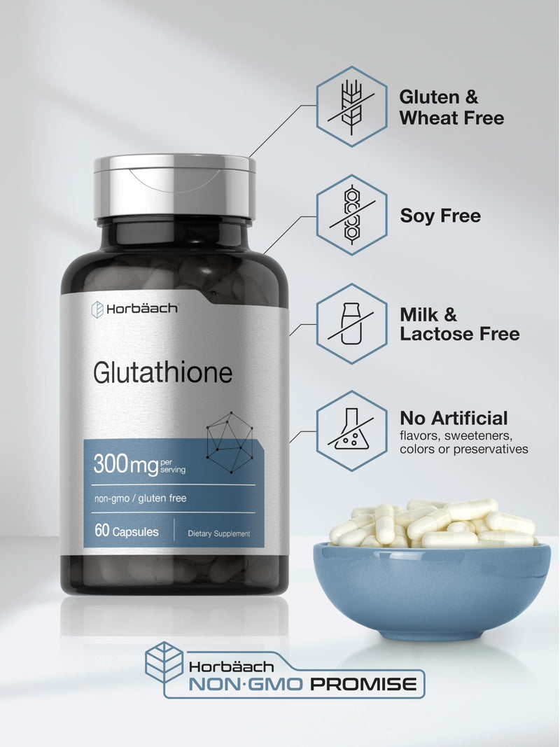 Horbäach Glutathione 300mg | 60 Capsules | Reduces Form | Non-GMO & Gluten Free Supplement