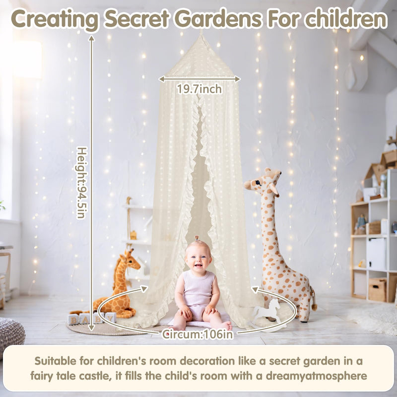 Bed Canopy for Girls - Princess Bed Canopy - Crib Canopy for Boys and Girls Bedroom Decor, Suitable for Use in Cribs Canopy Bed Curtains (Beige) Beige - BeesActive Australia