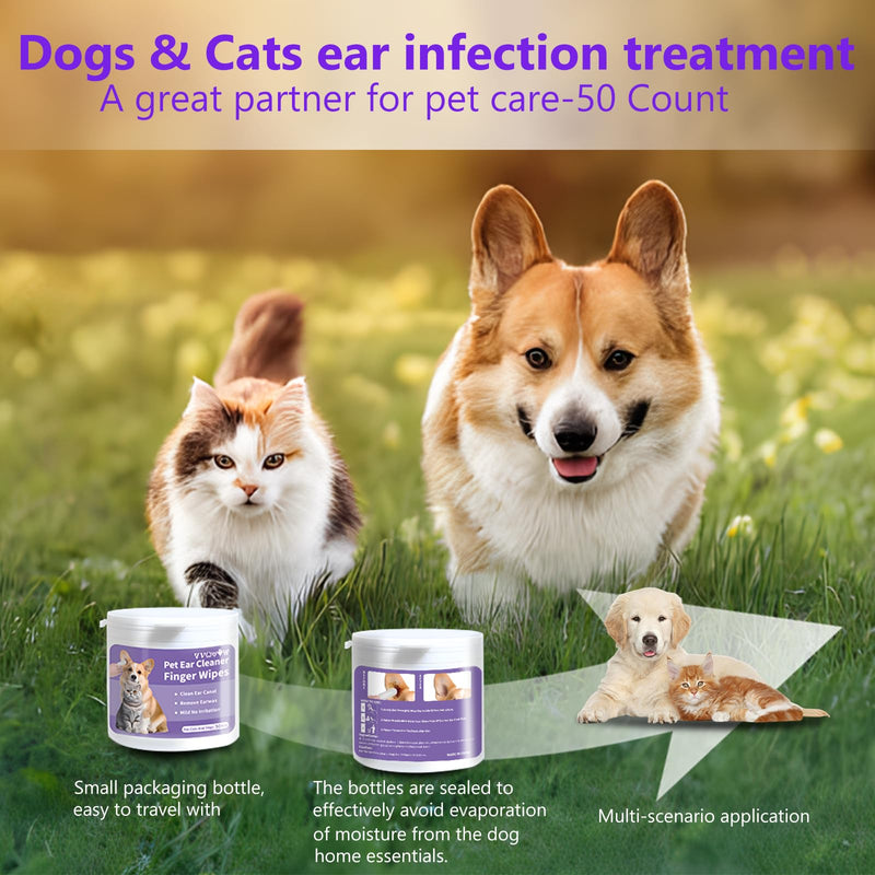 Dogs & Cats Ear Wipes- Finger Wipe Design、Natural Ingredients for Dogs and Cats Ear Cleaner，Gently Yet Effectively Remove Debris and Ear Wax -50 Count - BeesActive Australia