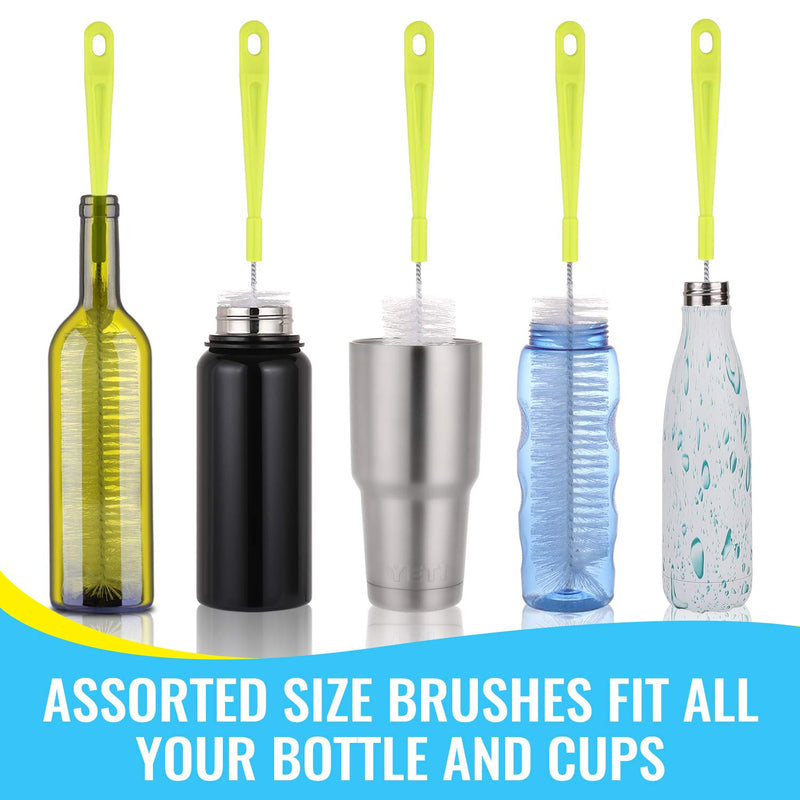 Bottle Cleaning Brush Set - Long Handle Bottle Cleaner for Washing Narrow Neck Beer Bottles, Sports Water Bottles with Straw Brush, Kettle Spout/Lid Cleaner Brushes Green - BeesActive Australia